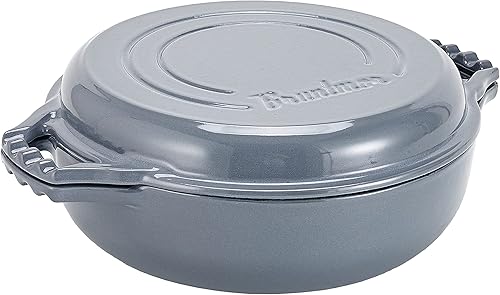Miniatura 7 de Bruntmor Horno holandés de hierro fundido presazonado 2 en 1 con asas dobles, sartén doble cocotte con tapa de parrilla de 3.3 cuartos - parrilla de