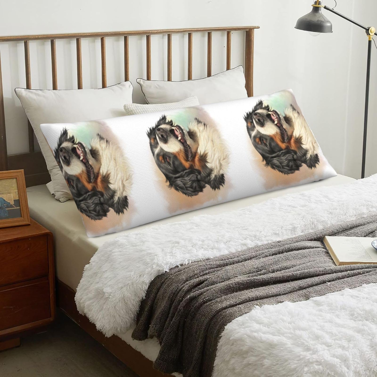 Bernese Mountain Dog Realistic Portrait Berner, Body Pillow Cover with Zipper,Long Body Pillowcase 20 x 60 in