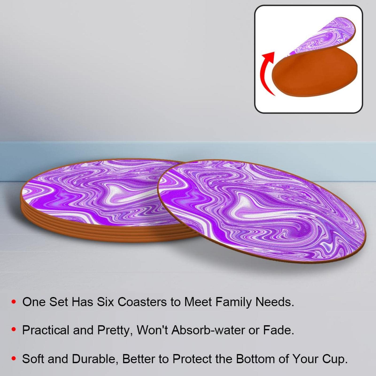 Lot de 6 sous-verres violets pour boissons, verres à vin, tasses et tasses, réutilisables au bureau, cuisine, bar, 10,9 cm