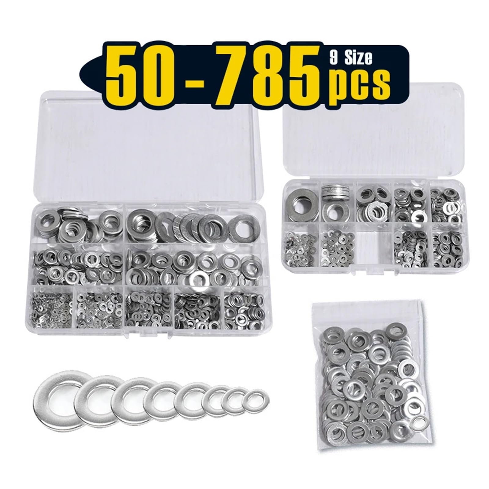 Assortiment de rondelles plates 50 à 785 pièces en acier inoxydable épais plat pour vis, métal sorti pour boulons (kit B (785 pièces)