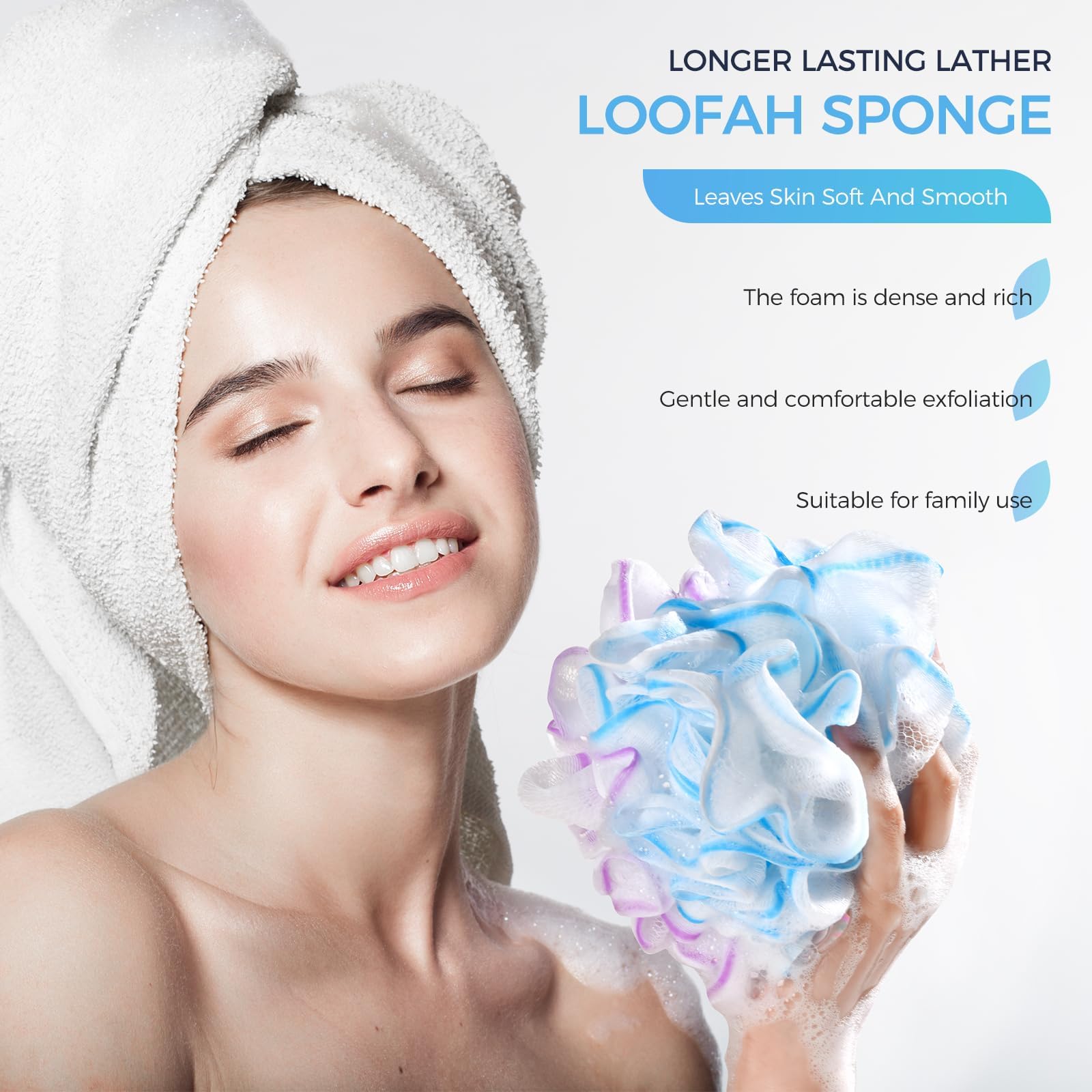 DadyMart Luffa-Schwamm, 60 g, Netzmaterial, Duschschwamm, Körper-Peeling-Schwamm, für Damen und Herren, 4 Stück, Blumenfarben