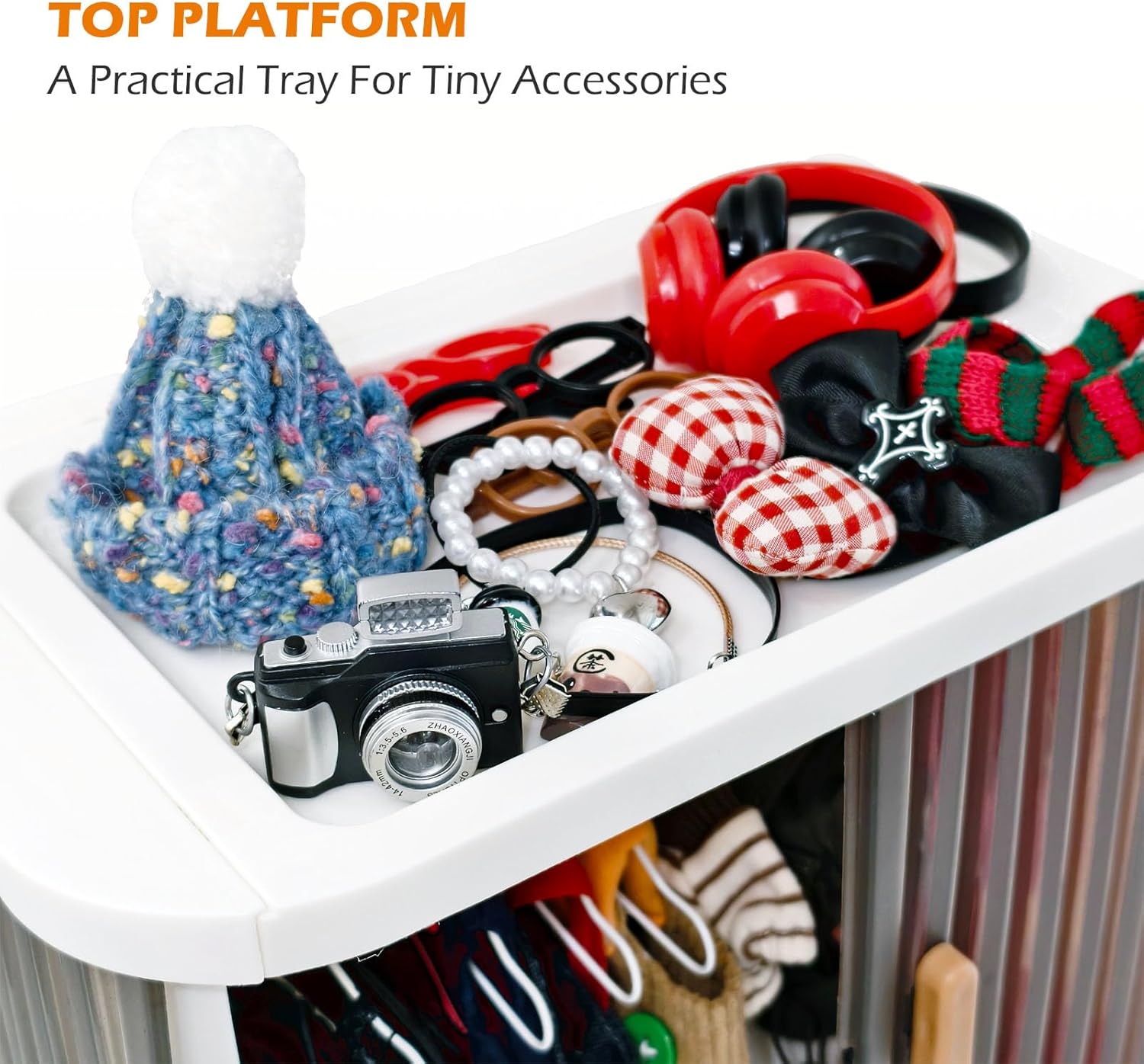Stackable Doll Closet Wardrobe for Labubu Dolls, Foldable Storage Organizer with Sliding Doors for 17cm 15cm Dolls Includes 10 Metal Hangers & Wooden Rod