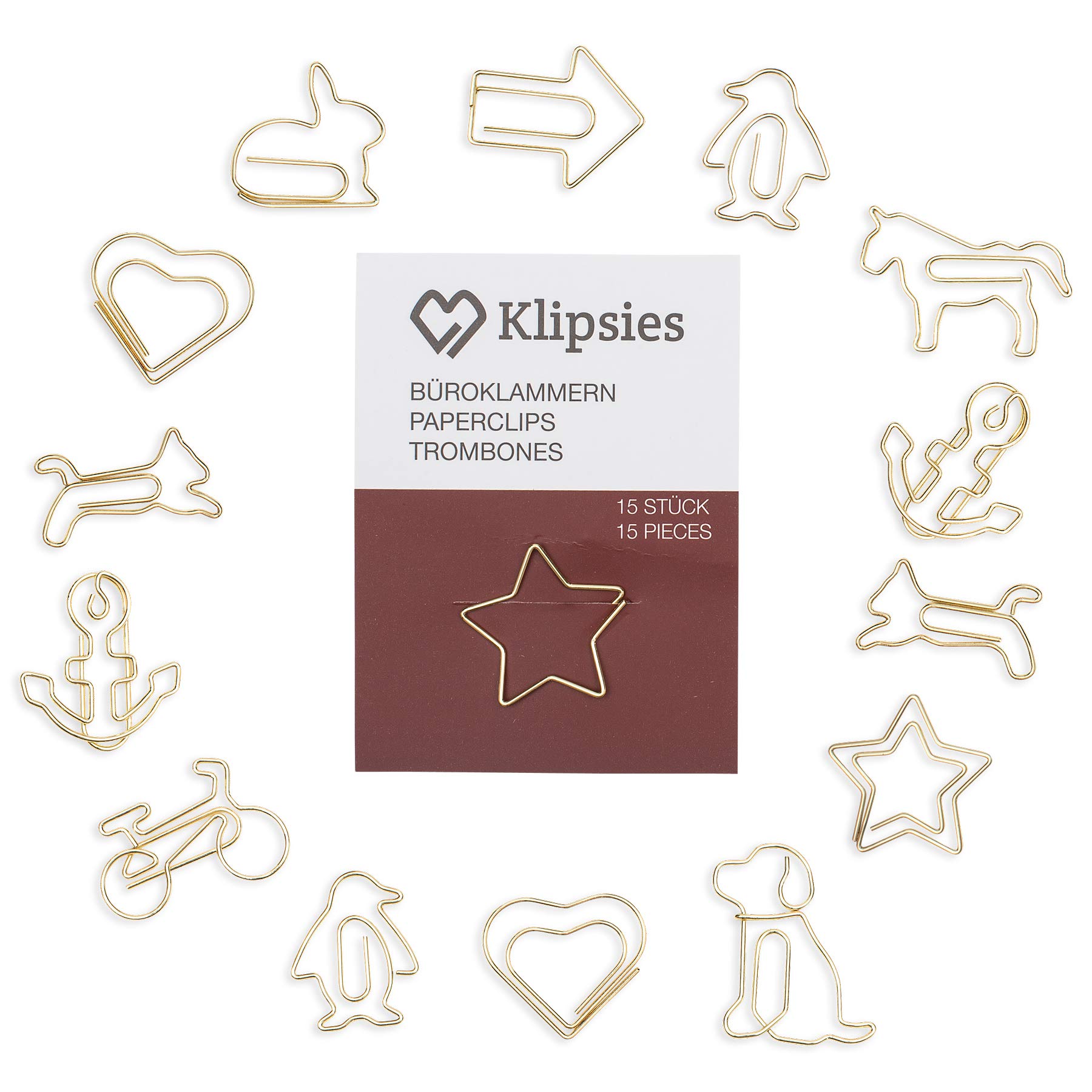 Trombones Design Assortis Formes Originales - Lot De 15 Pièces Dorées - Décoration Bureau, Cartes, Cadeau