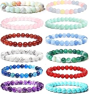 Sponsored Ad - FIRAZIO 12Pcs 4mm/6mm/8mm Semi Precious Gemstone Beaded Bracelets for Women Men Healing Crystal Bead Bracel...