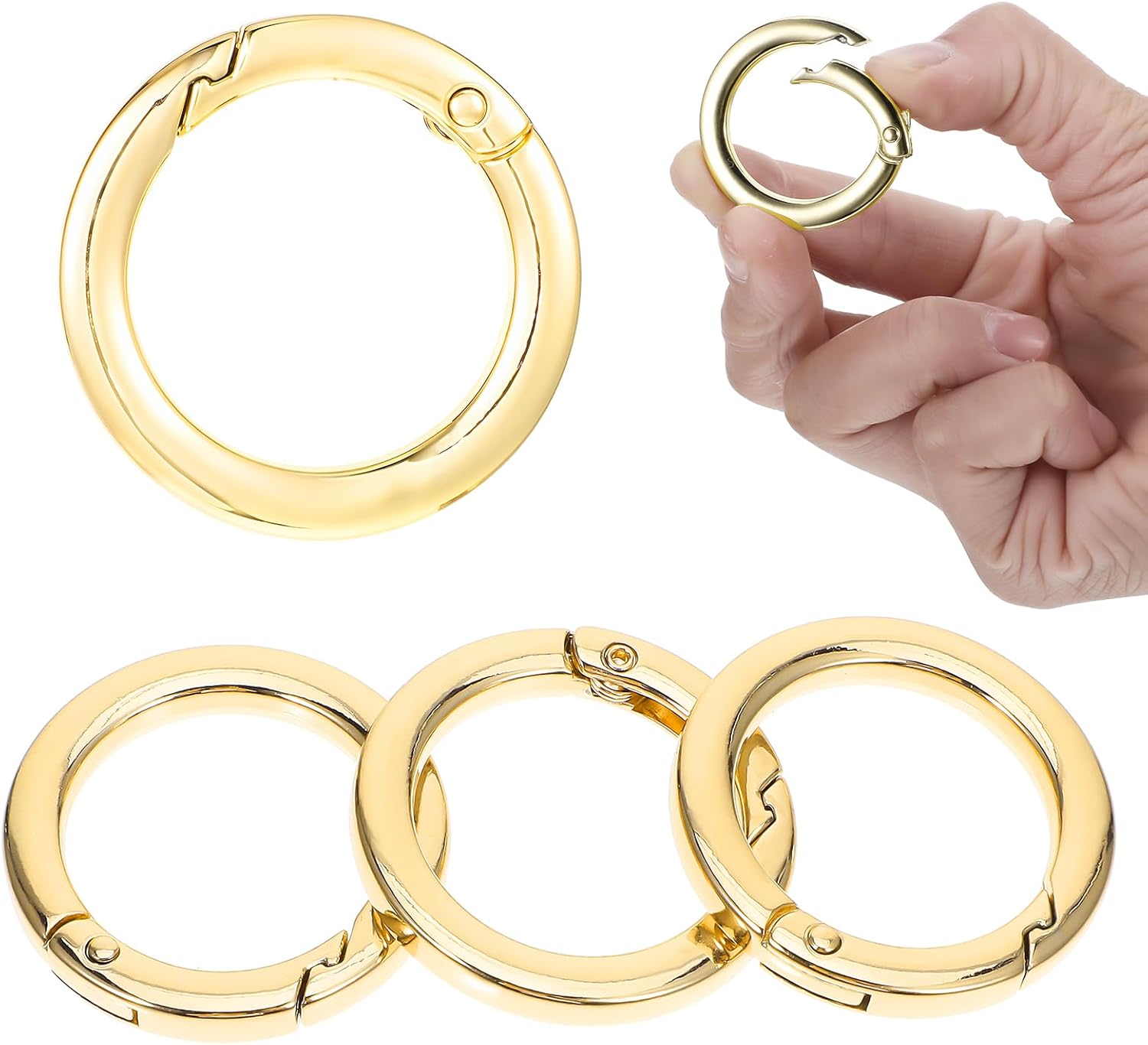 4 Pcs Metal O Ring for Purse Strap 1 Inch Gold Key Spring Rings for Handbag & Keys Clip Opening Snap Trigger Round Carabiner Clasp
