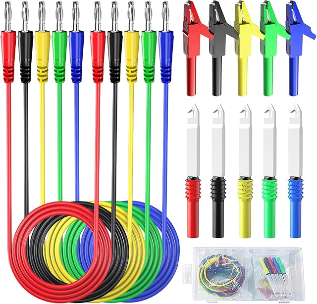 Cleqee 4mm Banana to Banana Plug Test Leads Kit with Alligator Clips Insulation Wire Safty Piercing Probes for Multimeter Automotive Diagnostic Testing