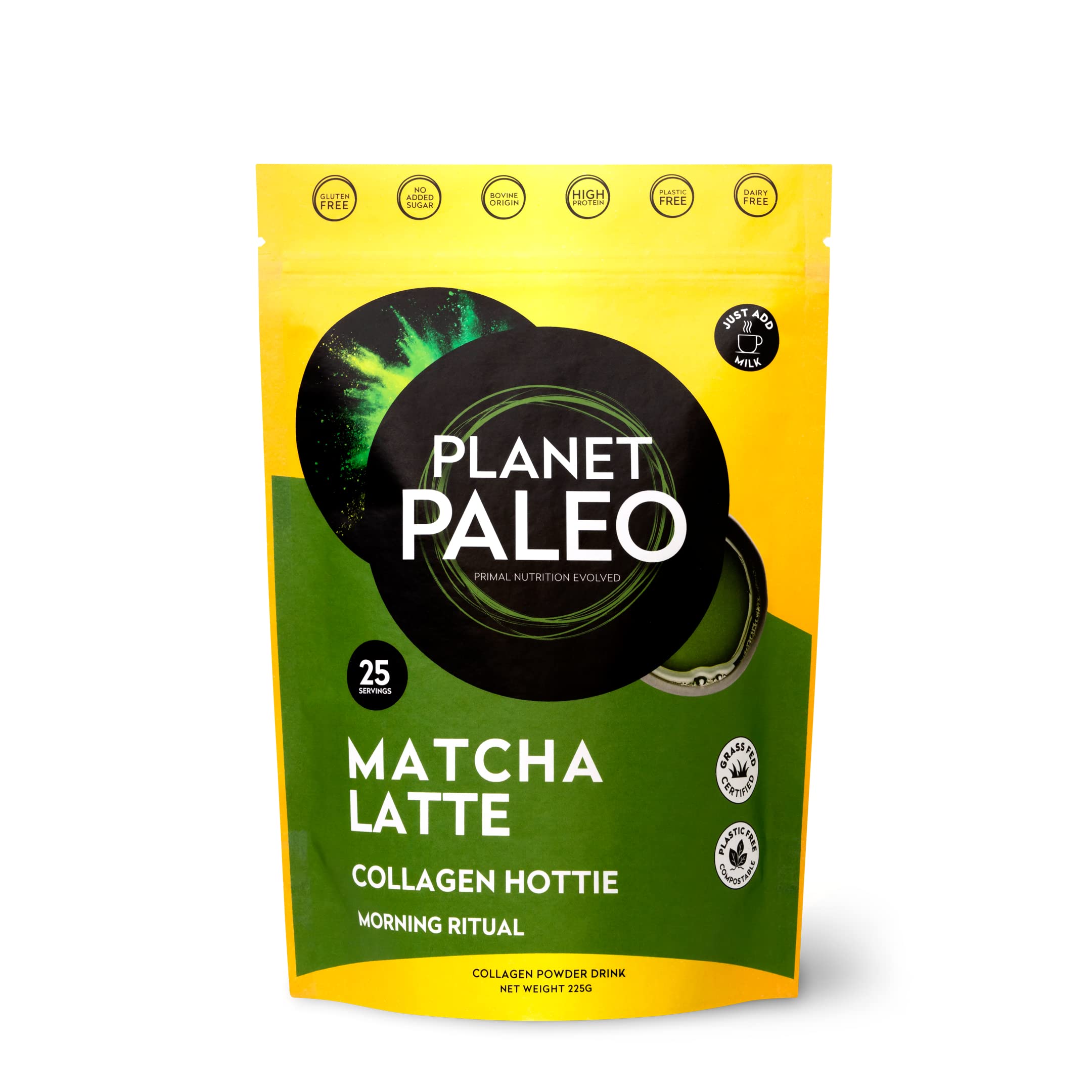 Pure Collagen - Matcha Latte (225g, 25 Servings) | Nutritious, Protein-Rich Coffee Alternative | Rich in Antioxidants & Amino Acids | Enhance Energy, Focus and Mood