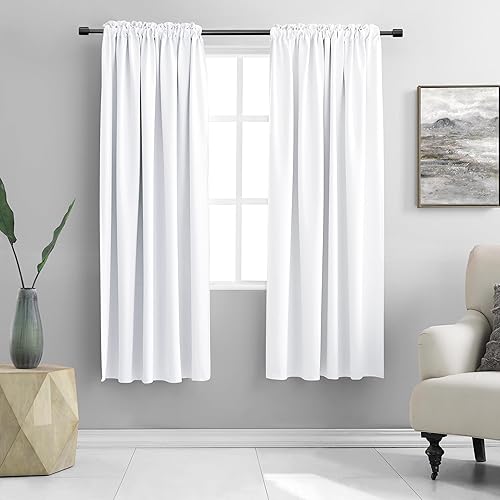 Cortinas blancas puras para oscurecer la habitación de los niños, color blanco lirio de 63 pulgadas de largo, cortinas opacas de verano con