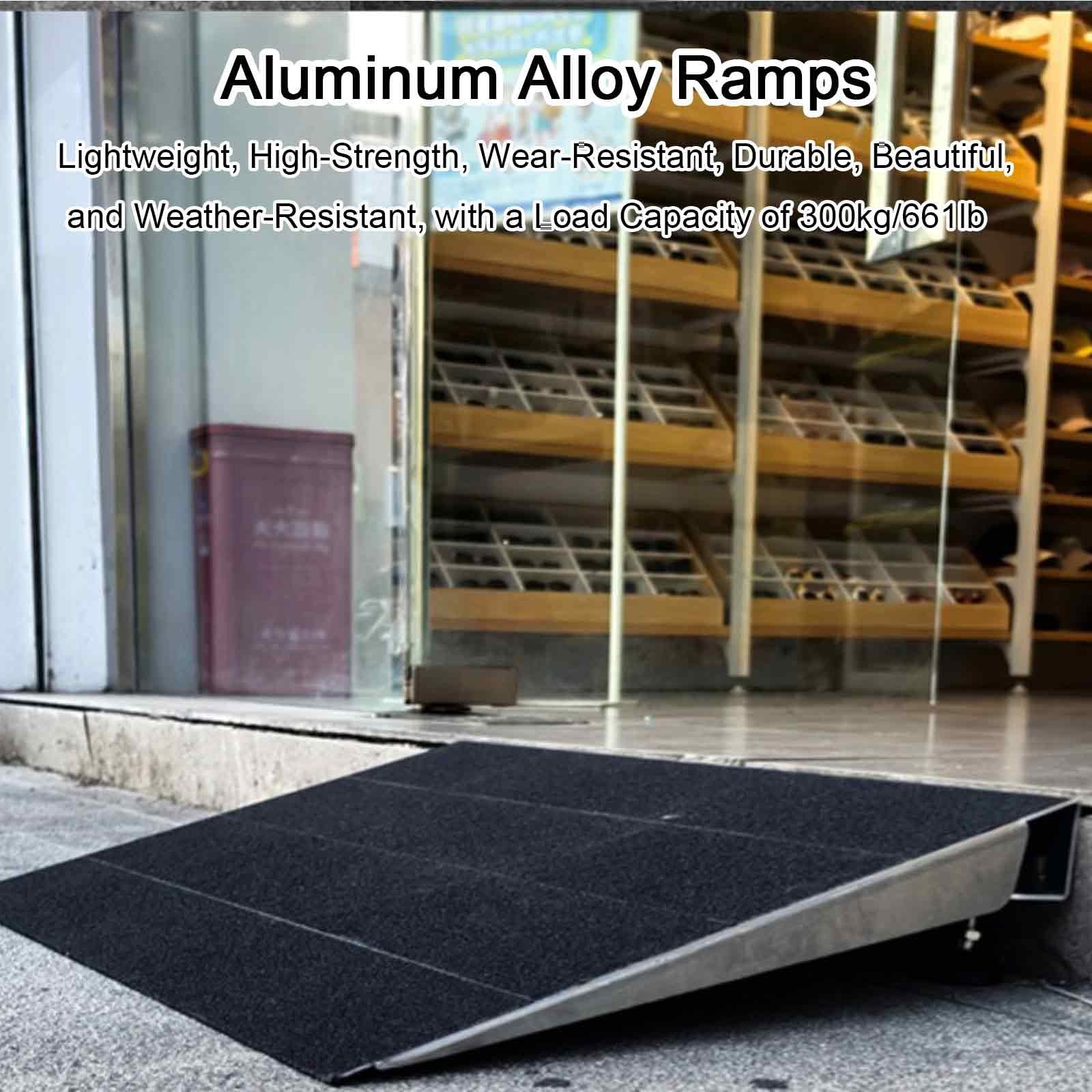 Rampa Progowa 76 cm, Antypoślizgowa, Aluminiowa, Przenośna Rampa dla Wózków Inwalidzkich, Regulowana Wysokość 6-13,5 cm, Nakładka na Rampę o Udźwigu 300 Kg