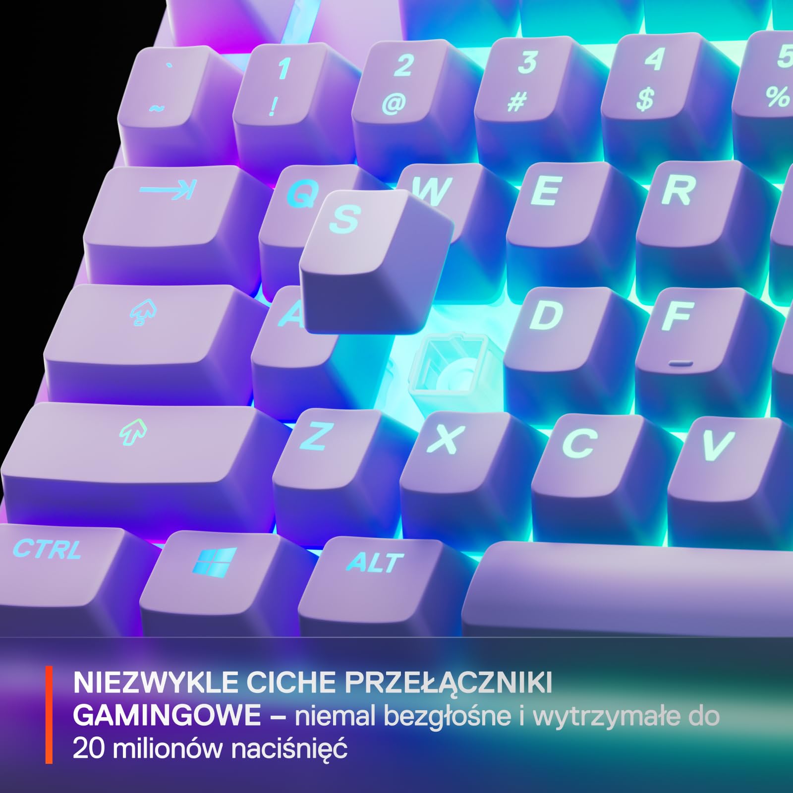 SteelSeries Apex 3 TKL Lawendowa RGB - klawiatura dla graczy – Obudowa bez części numerycznej – 8-strefowe podświetlenie RGB –Odporna na wodę i kurz –Niezwykle cichy przełącznik mechaniczny -UK QWERTY