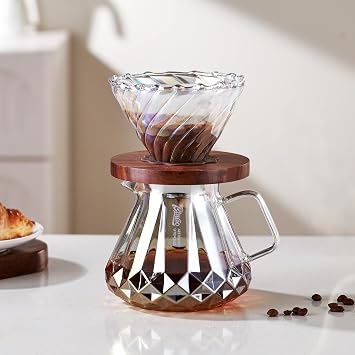 Bincoo Pour Over Coffee Maker&Dripper, Style Cone Filter + 600ml Glass Coffee Server, Manual Coffee Brewer Set, Reusable Coffee Filter Holder, Great Gift for Coffee EnthusiastsColorful