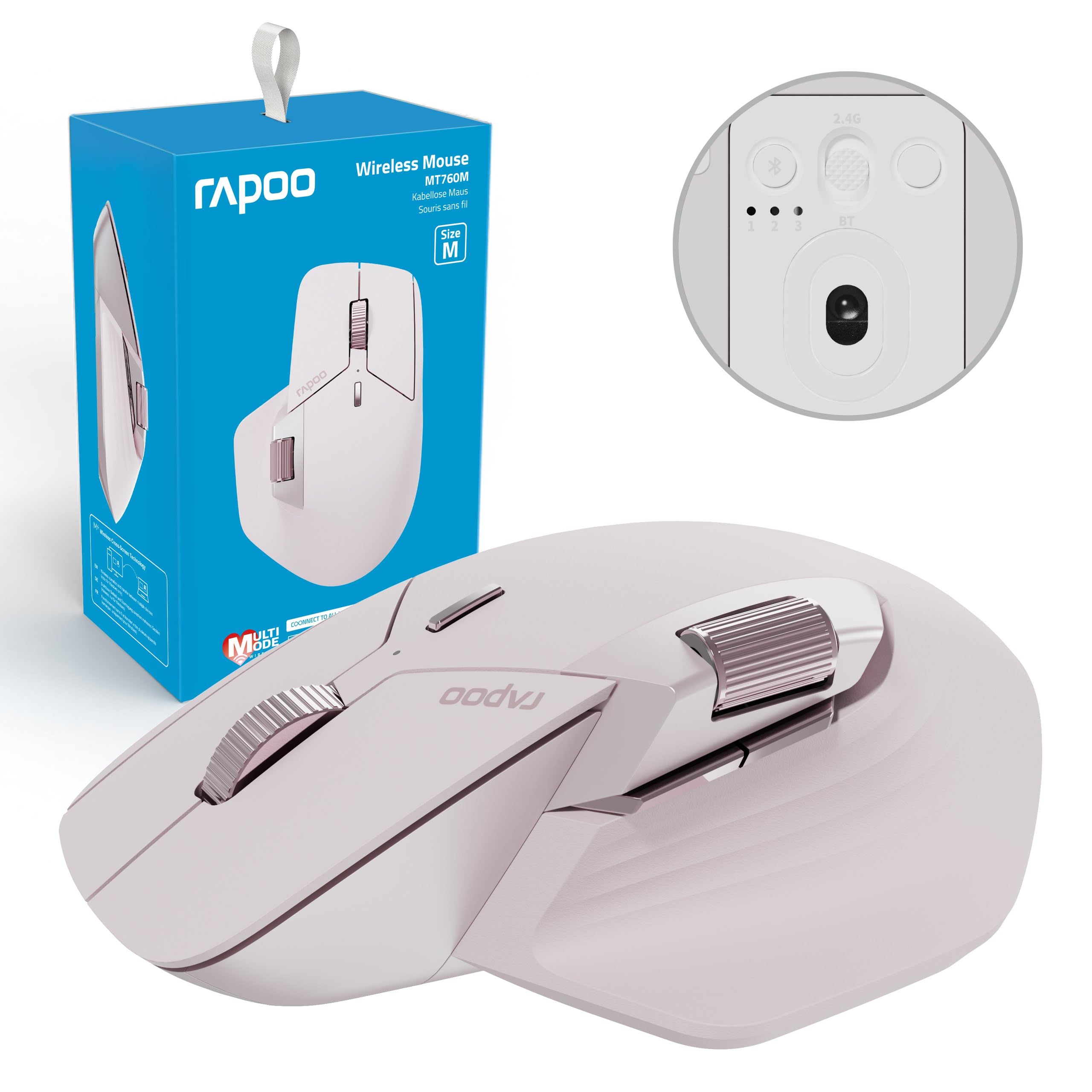 Rapoo Mouse wireless MT760M Mouse senza fili Sensore 4000 DPI Batteria ricaricabile ecologica PC & Mac ergonomico - Rosa
