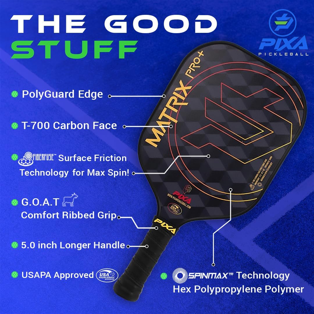 PIXA Matrix Pro Plus Intermediate/Professional Pickleball Paddle T-700 Raw Carbon Face