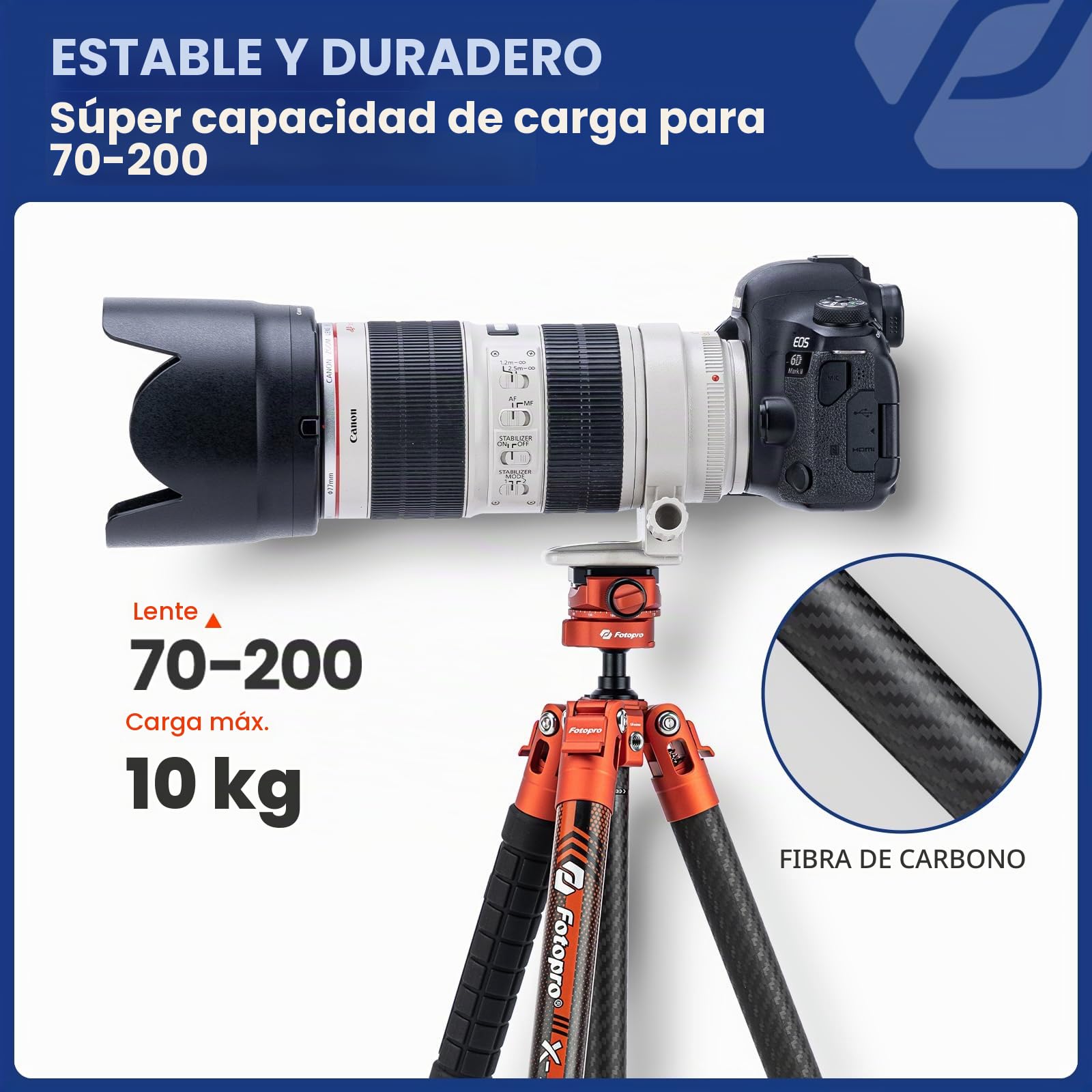 Fotopro X-Aircross 3 Lite - Trípode Ligero para cámara de Viaje de 152CM con Cabeza de Bola panorámica, 0.8KG, Ultraligero, portátil, Profesional, trípode de Fibra de Carbono para cámara