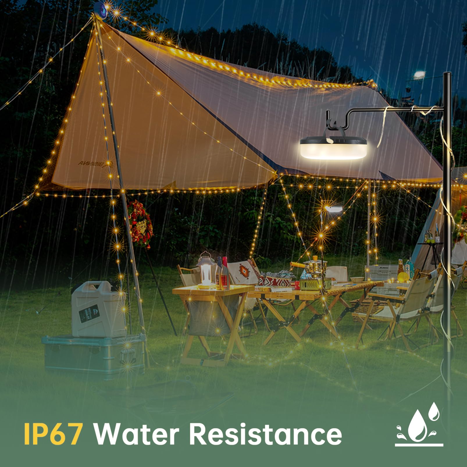 YOODI Camping Lichterkette 10m – Wasserdicht, 8 Beleuchtungsmodi, Wiederaufladbar über USB, Mit Aufroll-Funktion