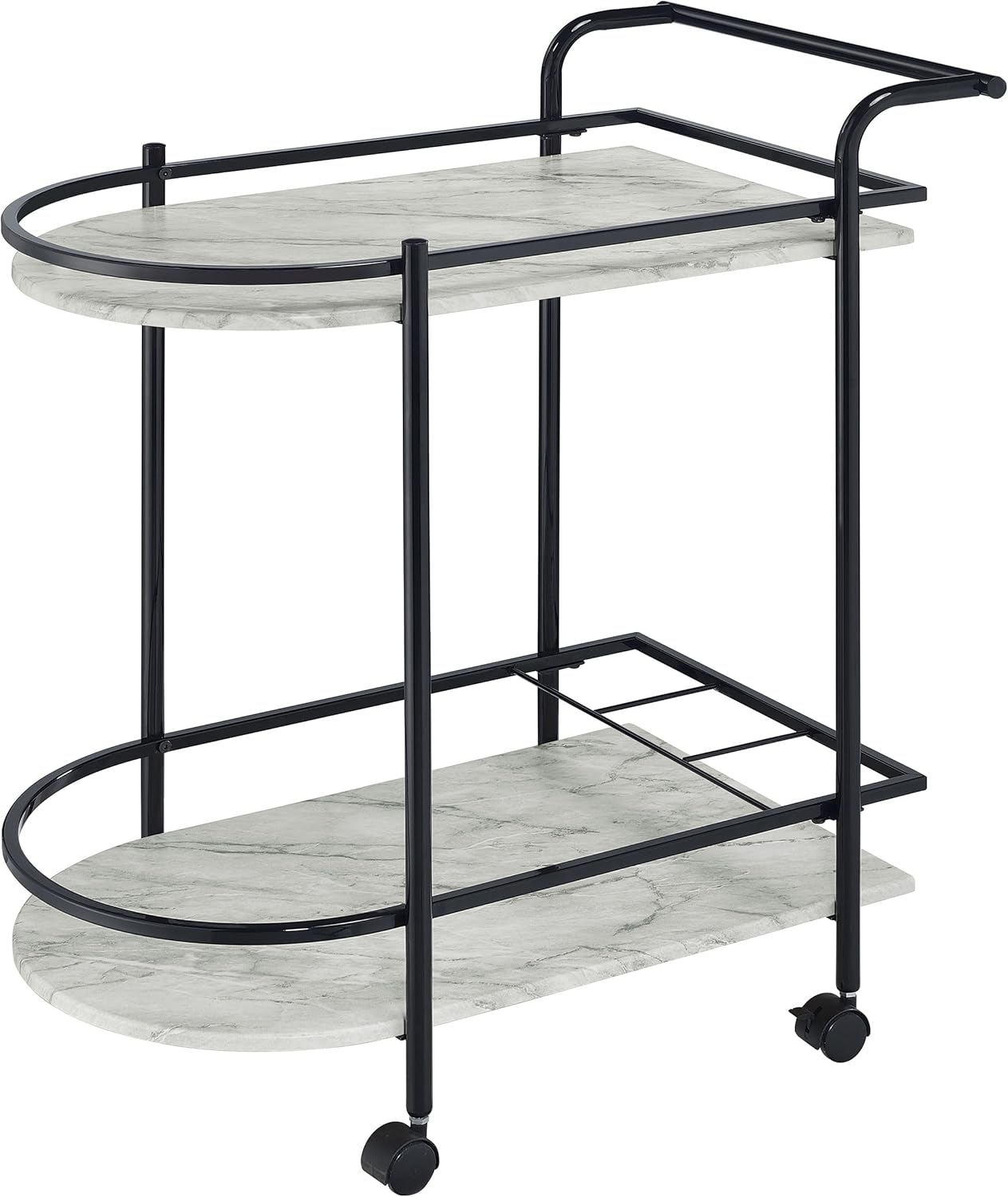 Coaster Home Furnishings - Desiree - 2-Tier Metal Bar Cart with Built-in Wine Rack, Faux Marble Shelves and Lockable Casters - Contemporary - Dining Room - Black - 181376
