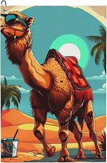 Cool Camel Oasis Vibes Print Amphibian Golf Ball Towel with Dry and Wet Technology Golf Ball Towels for Golf Bags for Men and Women with Carabiner