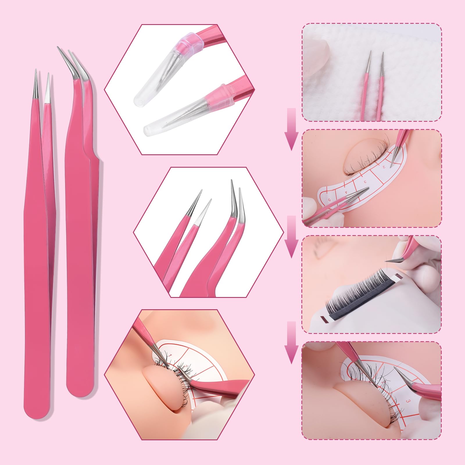ATOMUS Kit de extensión de pestañas kit de cepillo de pestañas rosa microclaser aire acondicionado USB secador de pelo pinzas faciales espejo de pestañas botella de cepillo de pestañas