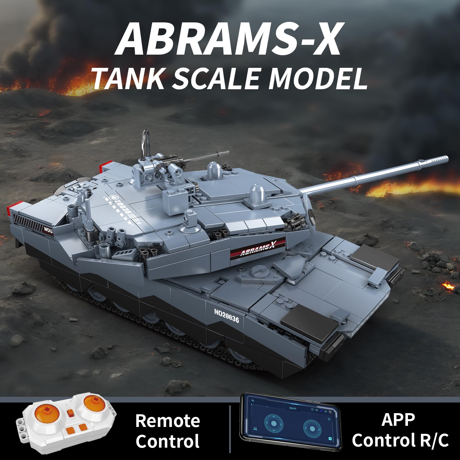 Mould King 20036 Tank Building Blocks Model MOC Abrams-X Remote