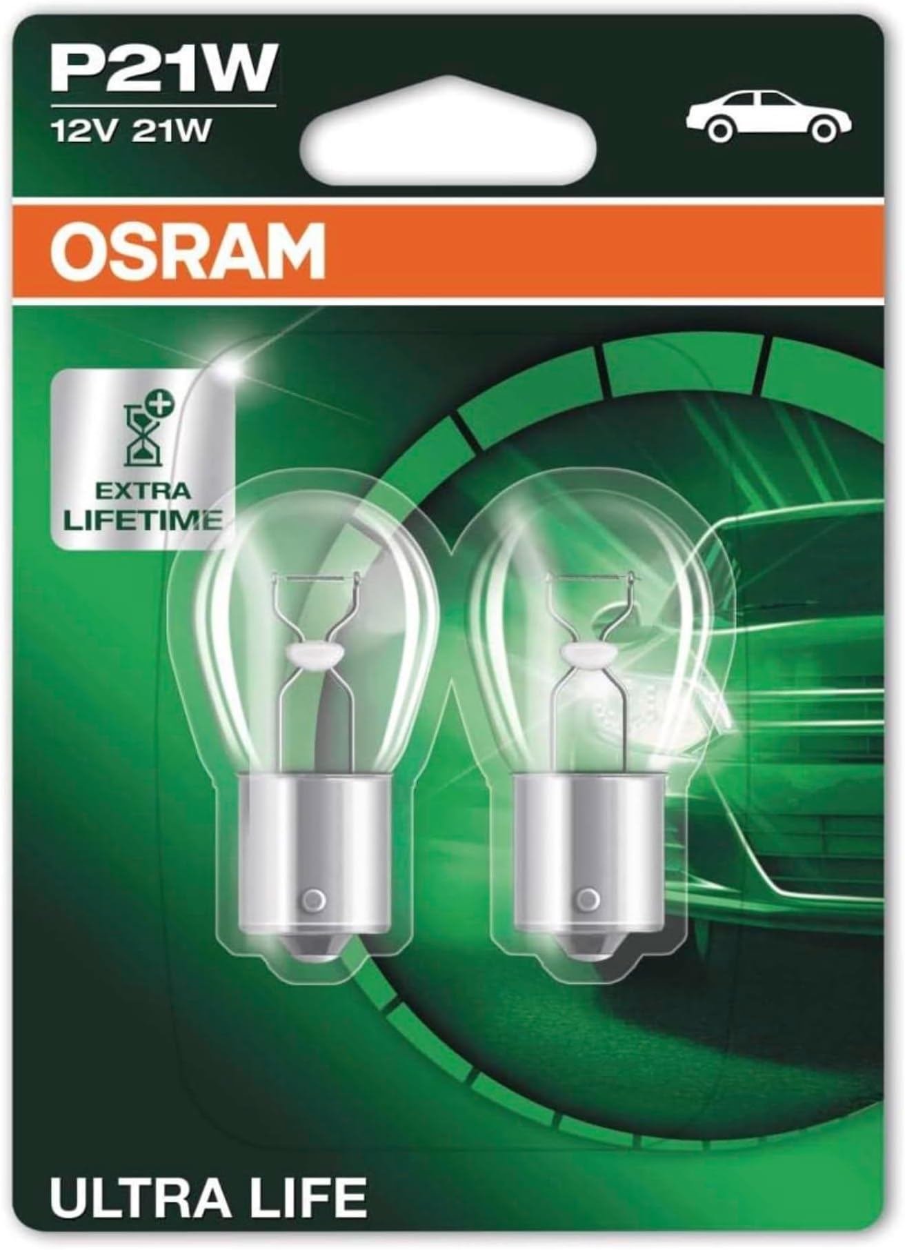 ULTRA LIFE P21W halogen signal lamp, brake light, rear fog light, 7506ULT-02B, 12 V passenger car, double blister (2 units)