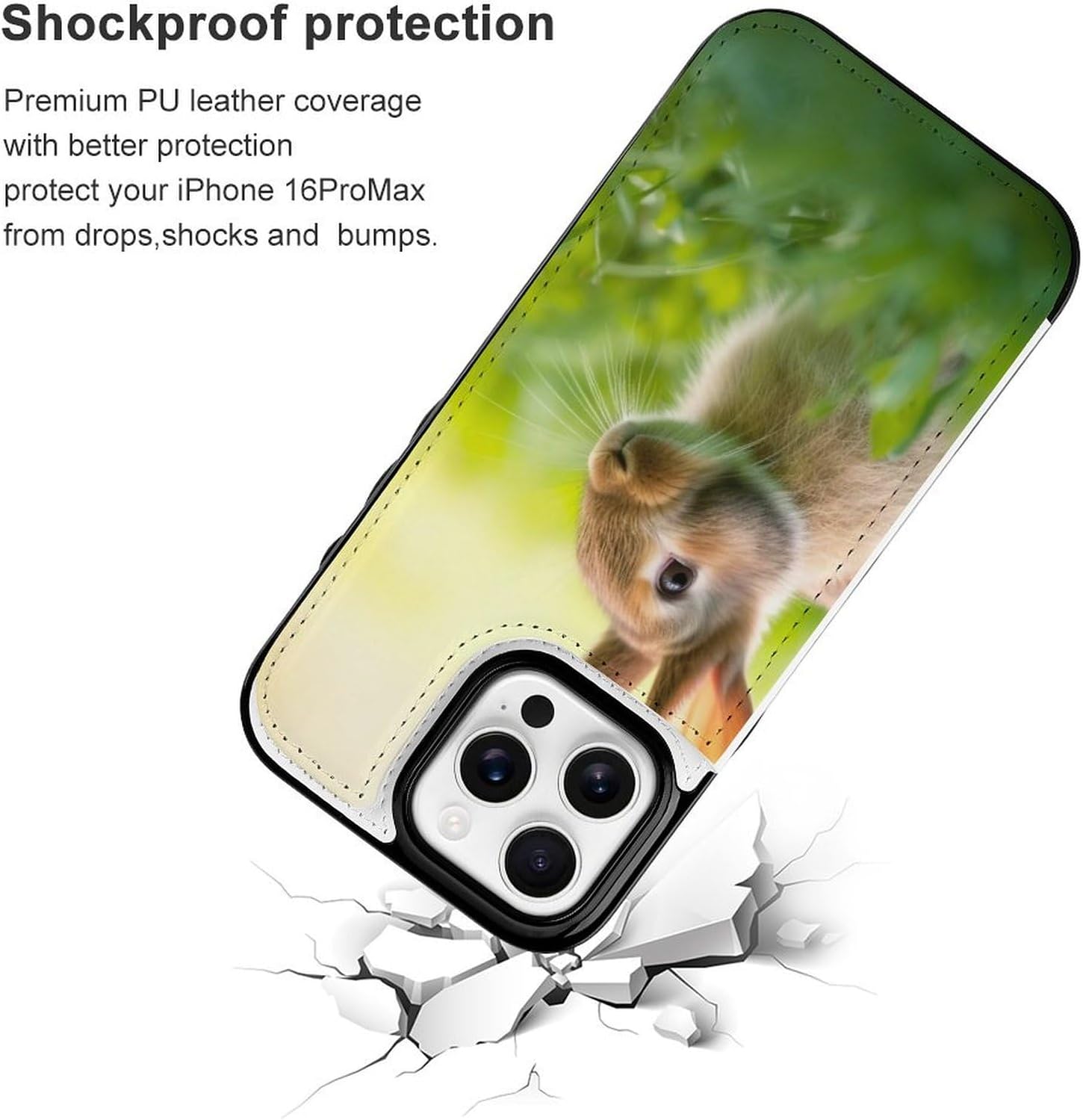 Cute Bunny Printed Wallet Case for iPhone 16 Pro Max - Flip Leather Wallet Phone Cases Cover with Card Slots