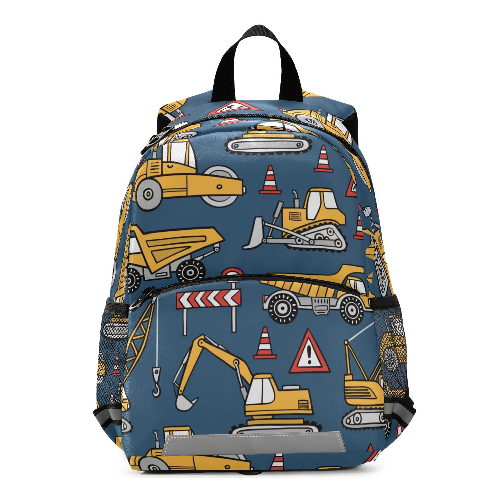 Fisyme Construction Cars Blue Backpack Schoolbag Kids Daypack Toddler Travel School Bag Small Mini Backpacks for Kindergarten Preschool Nursery