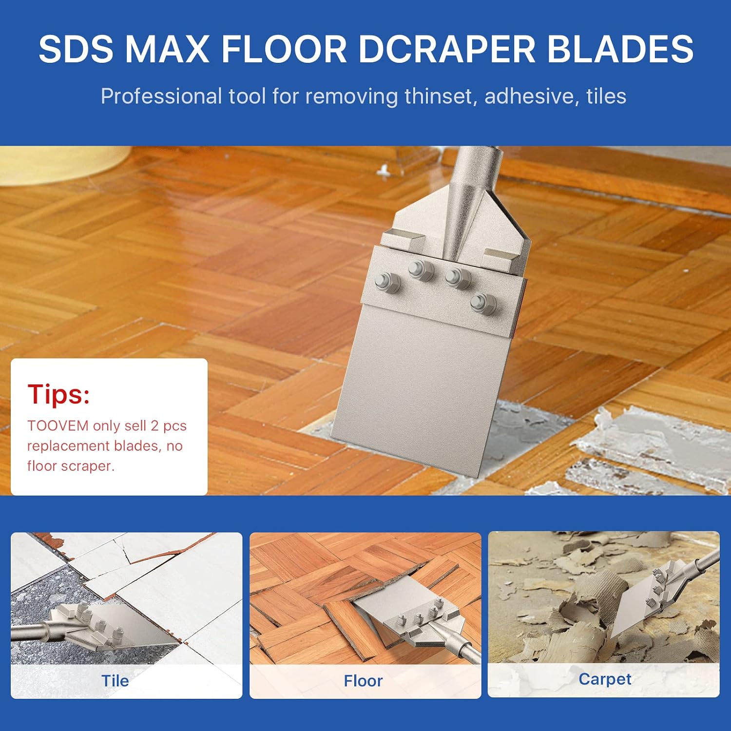 2PCS Replacement Floor Scraper Blades for SDS-Max Floor Scraper, TOOVEM 6 Inch Wide Floor Scraper Baldes for SDS Max Floor Cleaning Tool, Blades Only