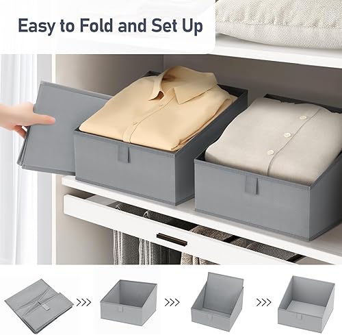 Miniatura 5 de DIMJ Contenedores de almacenamiento para armario, contenedores de almacenamiento trapezoidales con asa frontal, cestas de almacenamiento de tela