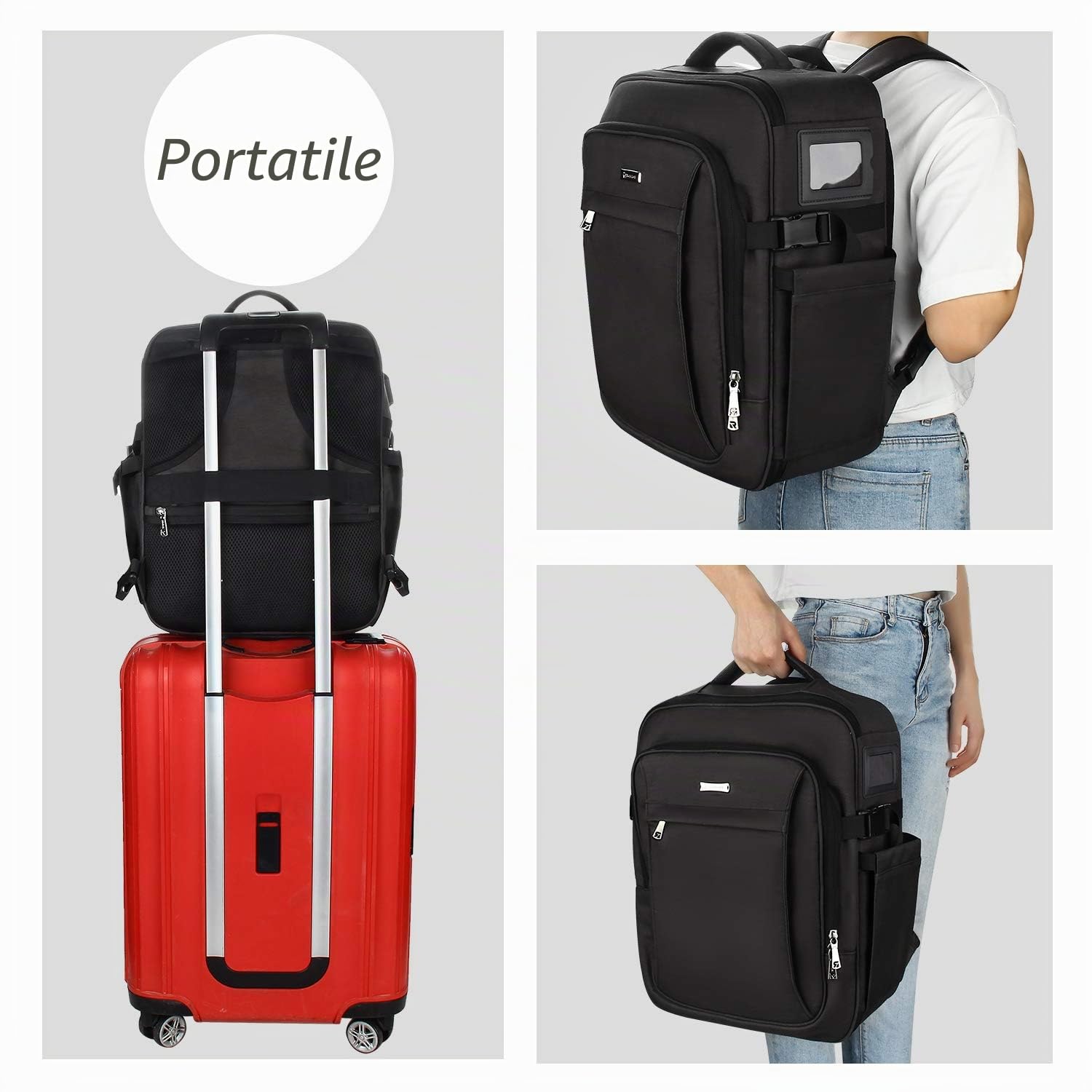 Relavel Borsa per trucco portatile da viaggio, grande organizzatore professionale con cinghia regolabile e separatori