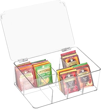 Tea Storage Boxes- Plastic Transparent Tea box with 8 compartments - Tea Bag Holder Kitchen Organizers for Tea Bags,Sugar, Coffee Pods