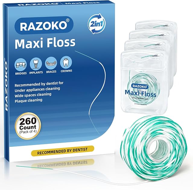 RAZOKO Threader Dental Floss 2-in-1 Waxed Floss for Orthodontic Appliances