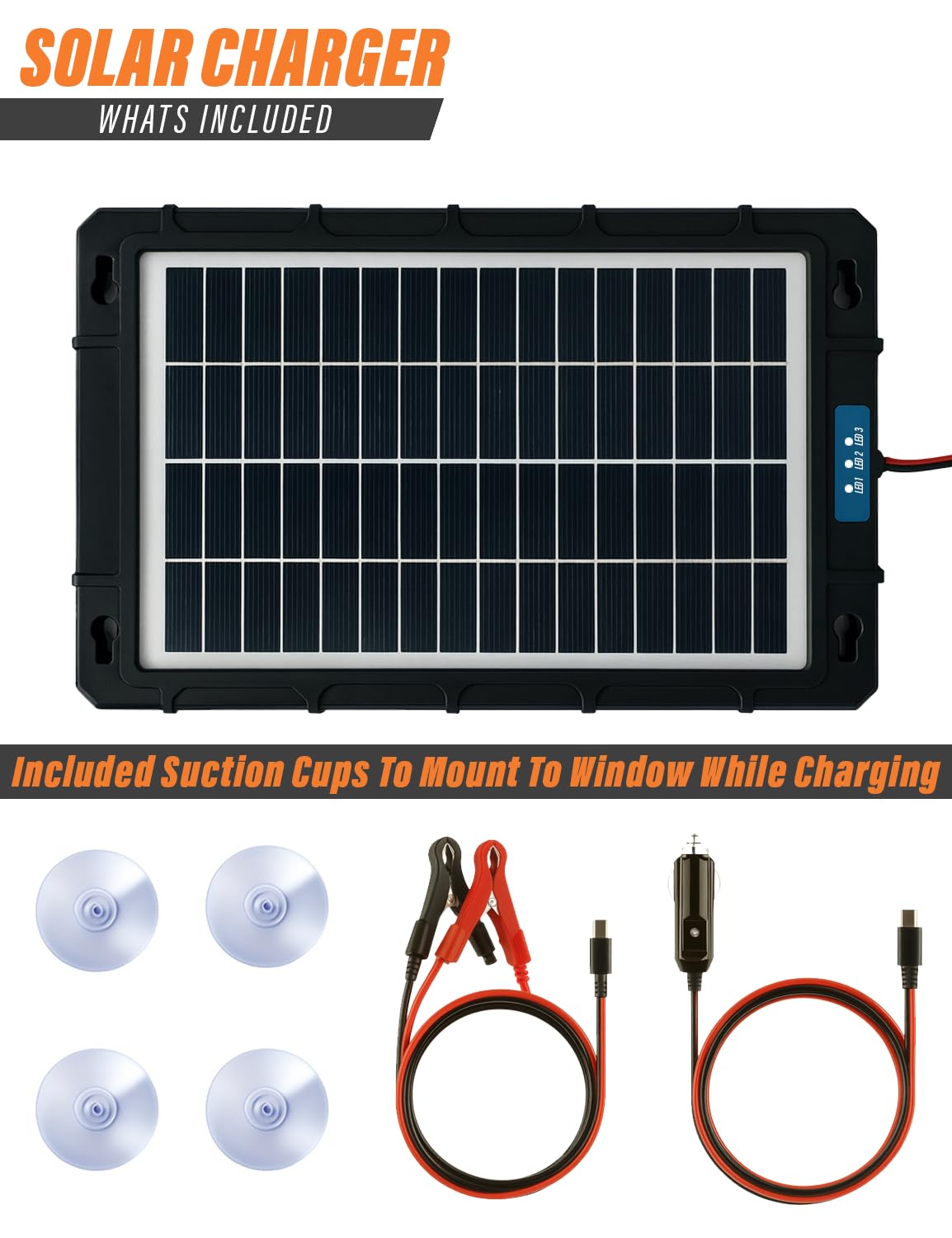 Xtremeauto Cargador y mantenedor de batería solar de 7.5 W, kit de carga de panel solar impermeable de 12 V con celdas de primera calidad, portátil para coche, barco, motocicleta, ATV, RV, tractor