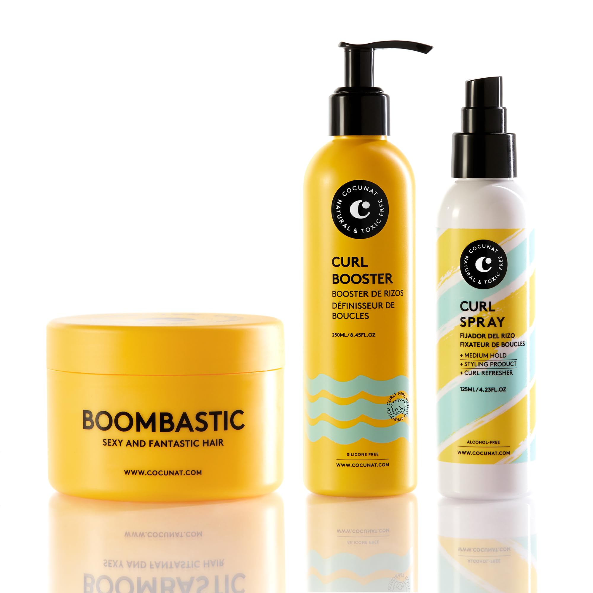 COCUNAT Boombastic + Curl Spray Curly Method 250ml | Set für Locken: definierendes Gel + pflegende Maske + Styling-Produkt. Spendet Feuchtigkeit, pflegt und beseitigt Frizz.