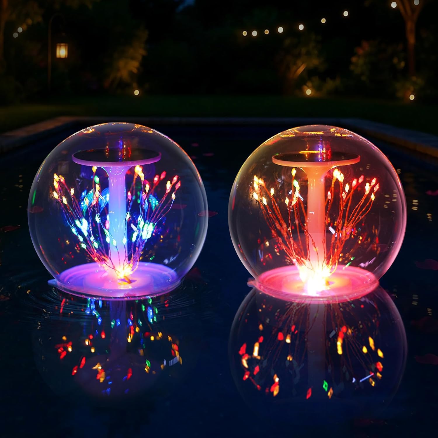 Floating Pool Lights Solar Powered - 7" LED Color-Changing Solar Pool Lights that Float with Firework Effect, Waterproof Floating Light Up Balls for Pond Party Cool Outdoor Decoration (2PCS)
