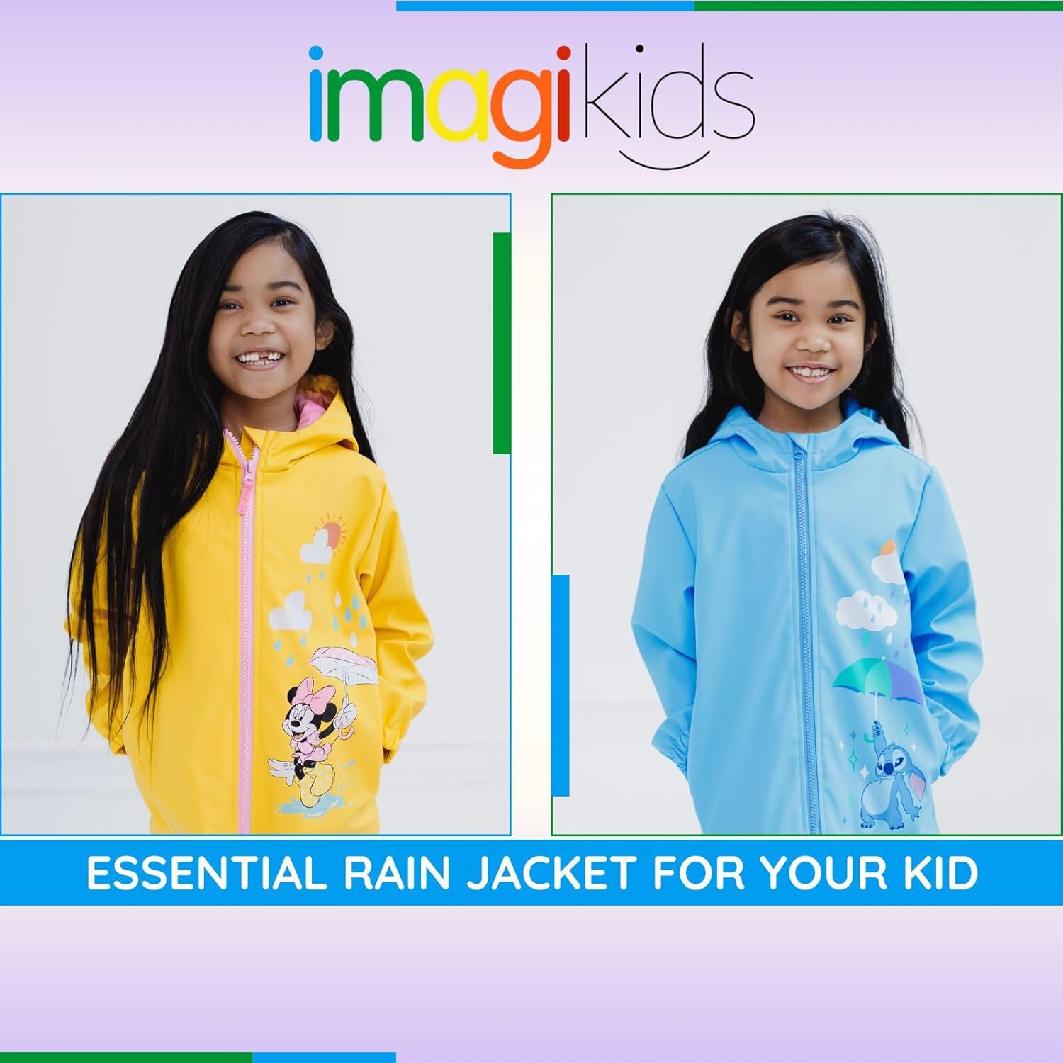 Disney Girls Zip Up Waterproof Rain Jacket Toddler to Big Kid Sizes (2T - 14-16)