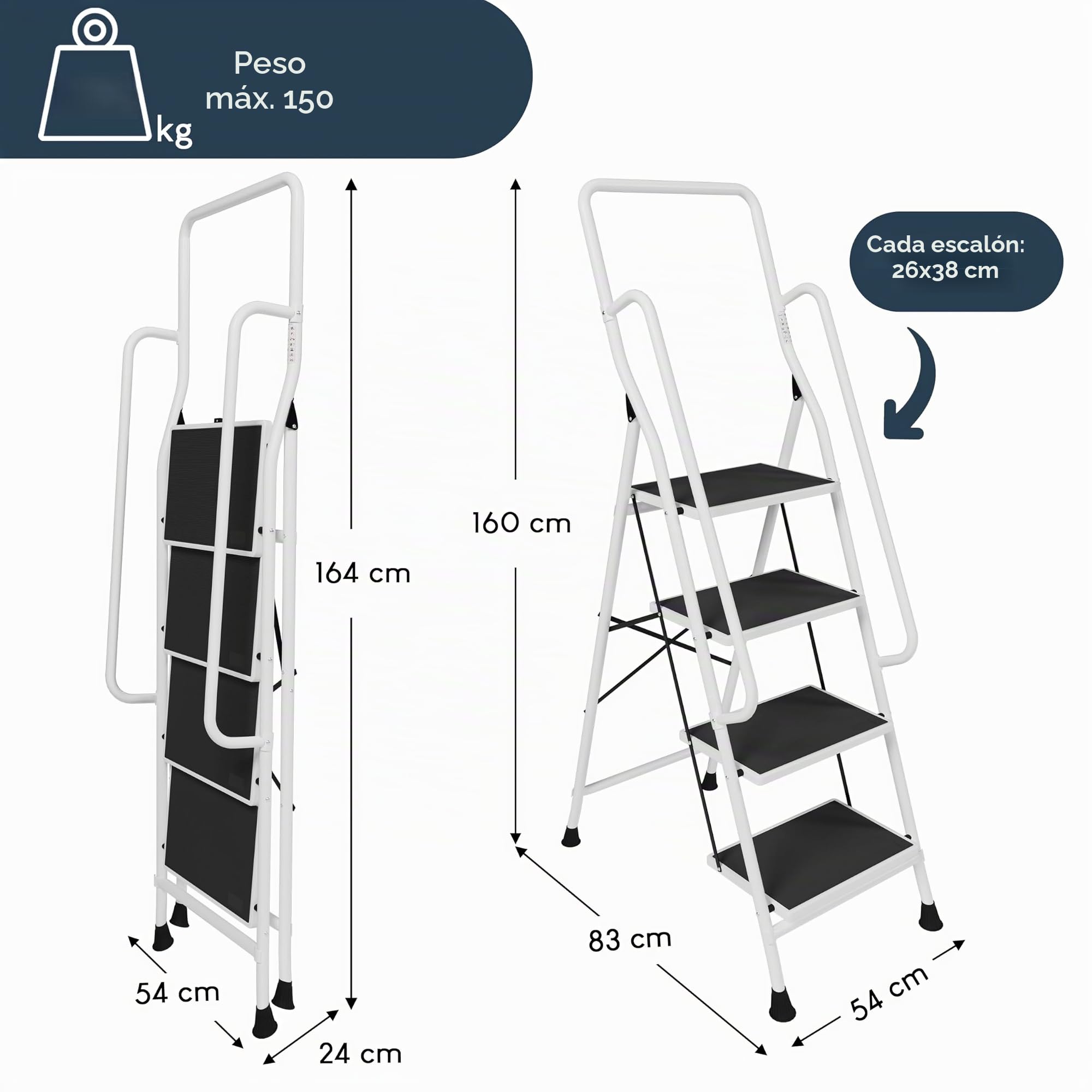 Home Vida 4 Escalera con pasamanos de Seguridad Plegable de Seguridad Antideslizante Mate Seguro Heavy Duty