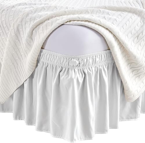 Miniatura 7 de Falda de cama King, con volantes antipolvo para cama de tamaño King, fácil ajuste con caída a medida de 15 pulgadas, falda de cama elástica