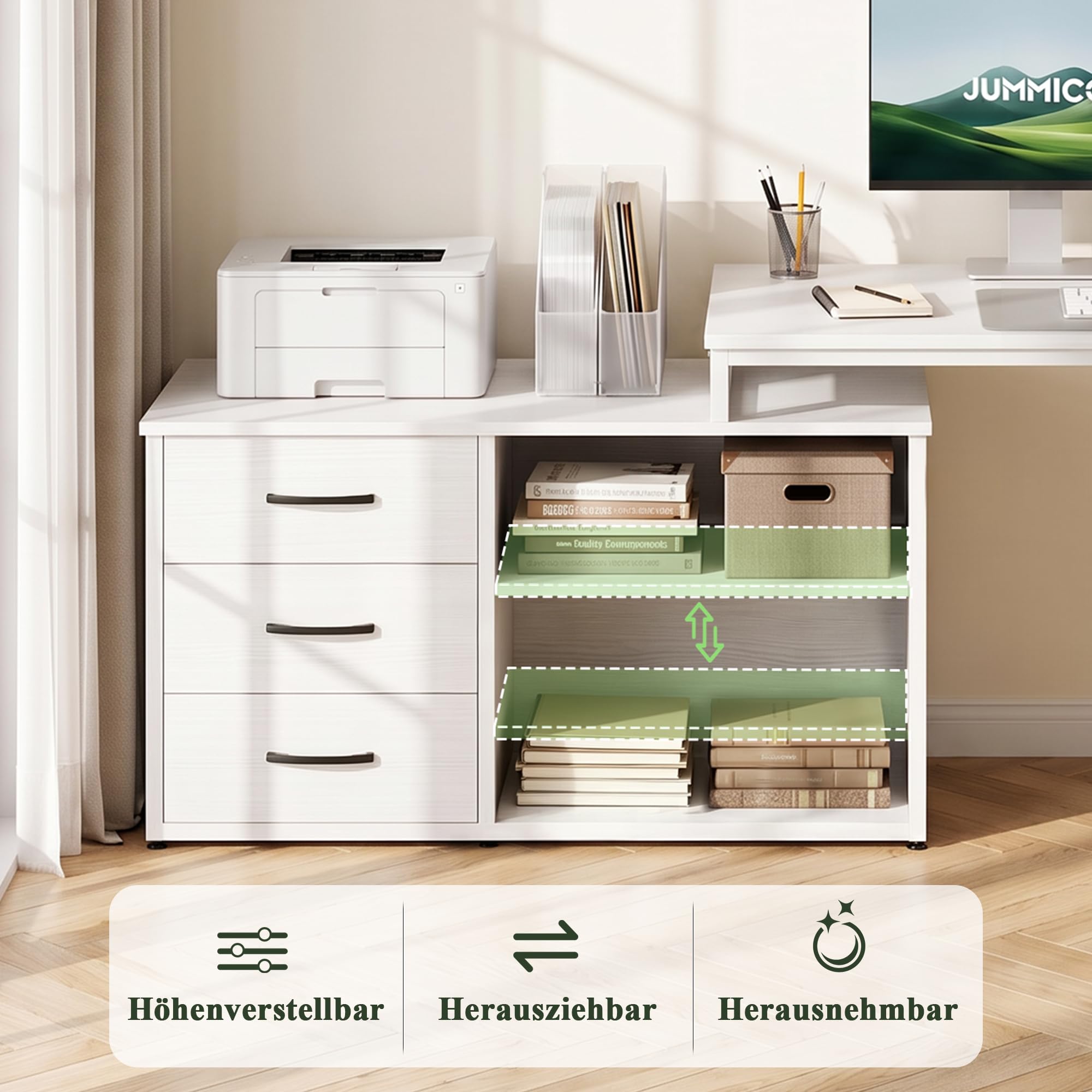 JUMMICO Schreibtisch Infinizon Series, 140 x 52 x 73,5(H) cm, Weiß