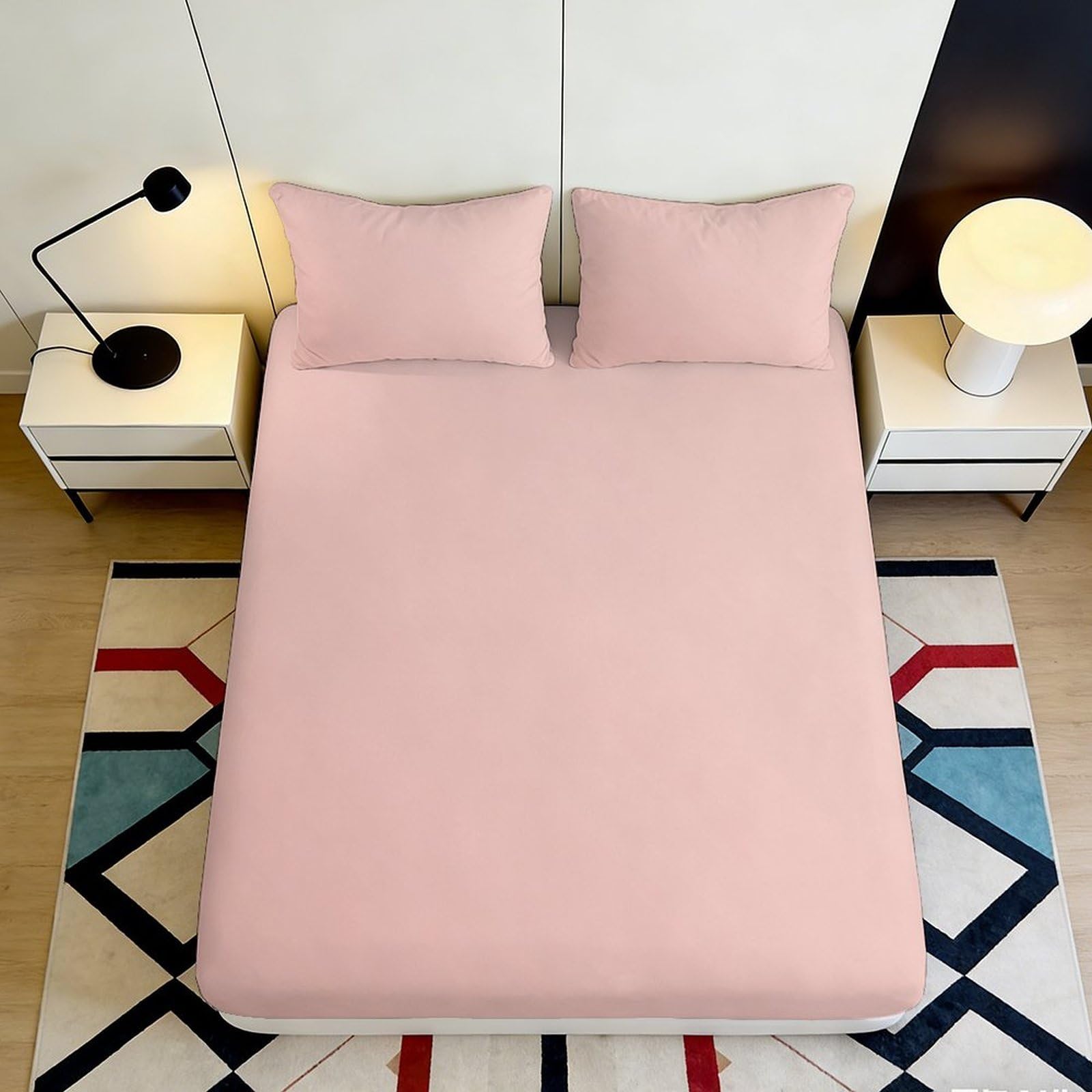 3D Printed Blush Pink Minimalist Fitted Sheet Microfiber Soft Breathable Geometric Mattress Cover for Bedroom Dorm Decor 90x200x25cm