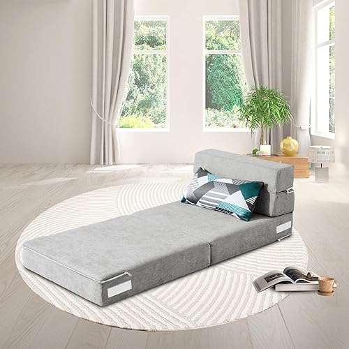 Miniatura 66 de ANONER - Sofá cama plegable, con almohada, tamaño individual, color gris claro Gris claro,Gris oscuro,Verde oscuro,Peluche gris oscuro