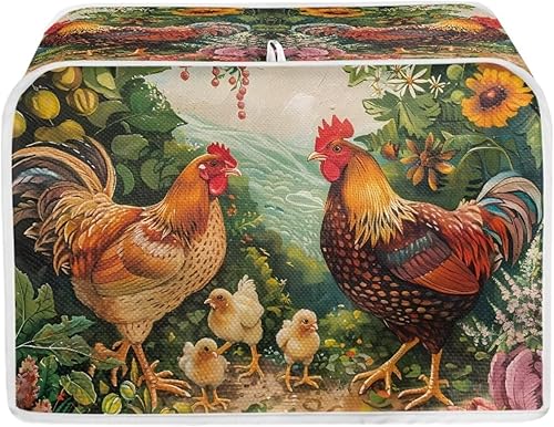 Miniatura 18 de Funda antipolvo para tostadora de pollo con estampado floral de gallo de 2 rebanadas, lavable, funda para hacer pan, antipolvo, cubiertas