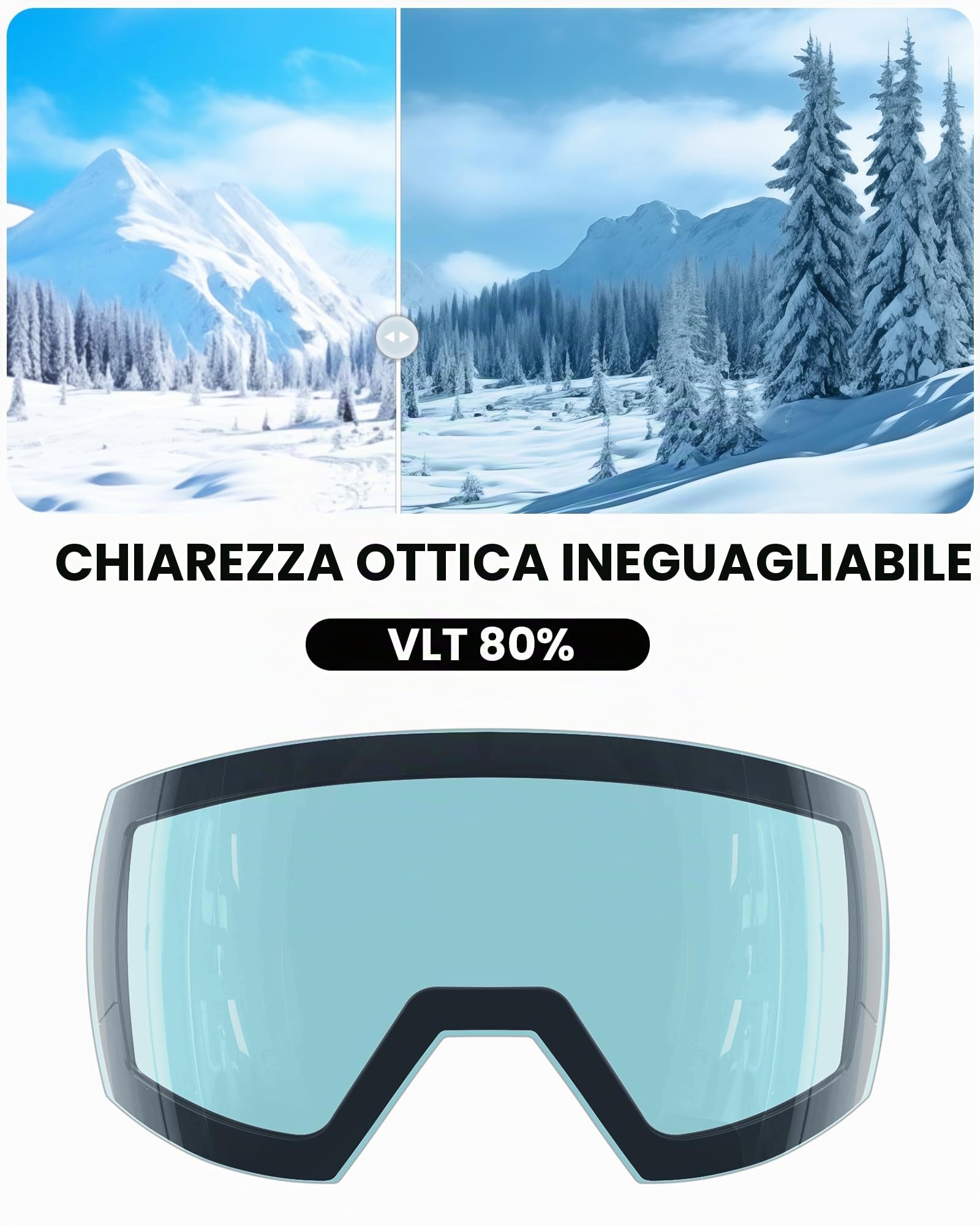 OutdoorMaster Ultra Ski Goggles Lens by ZEISS, OTG Snowboard Goggles Anti-fog Wide View, Magnetic Interchangeable Lens, Snow Goggles