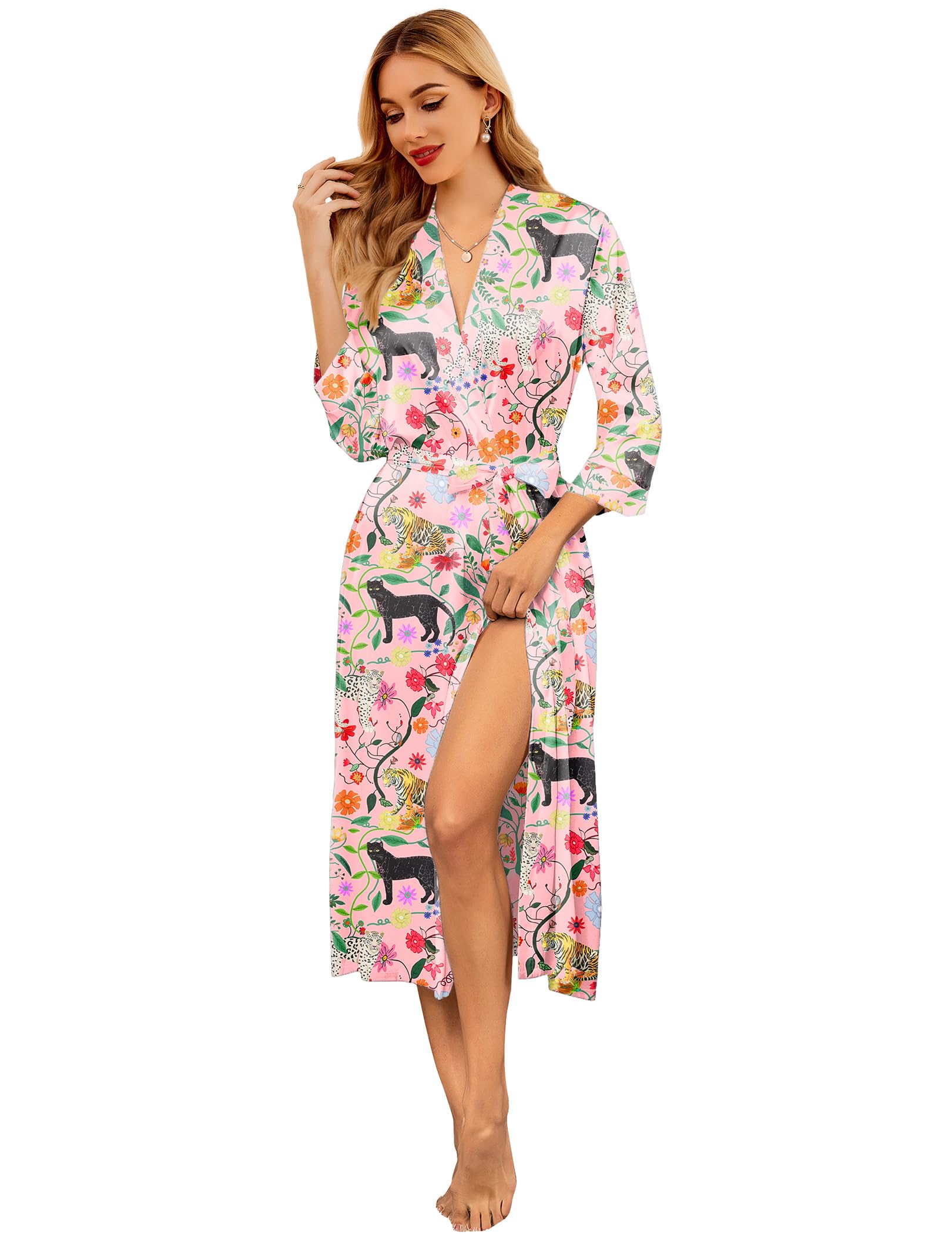 Ekouaer Silk Robes for Women Long Satin Bride Bridesmaid Robe with Pockets