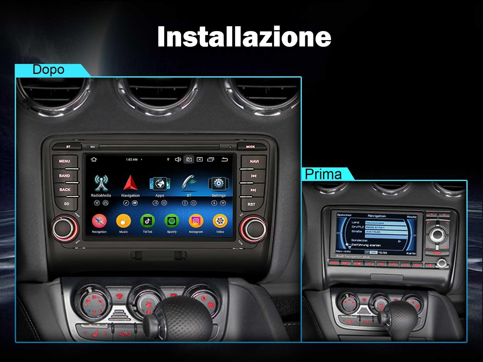 Erisin Android 16 8-Core 4GB RAM+64GB ROM Autoradio Navigatore GPS per Audi TT MK2 7 pollici Radio IPS Schermo Tattile Supporto Wireless CarPlay Android Auto DAB+ Bluetooth 5.0 DSP WiFi Canbus OBD2