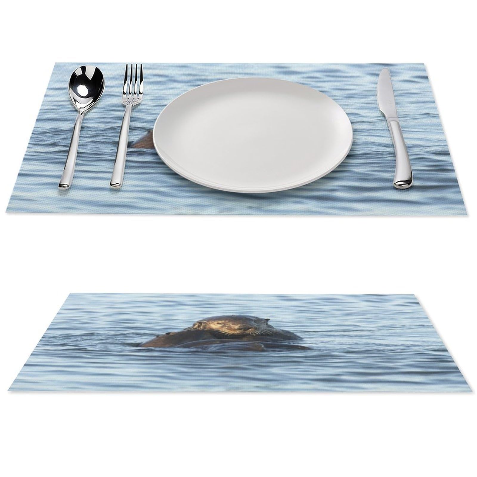Cute Otters in The Sea Placemats Set of 2 PCS Washable Table Runner 18" X 12" Place Mats for Kitchen Party Dining Decoration