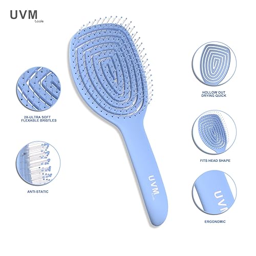 Miniatura 3 de Cepillo desenredante para el cabello, para mujeres, hombres y niños, sin tirones para cabello liso, rizado y húmedo (verde)