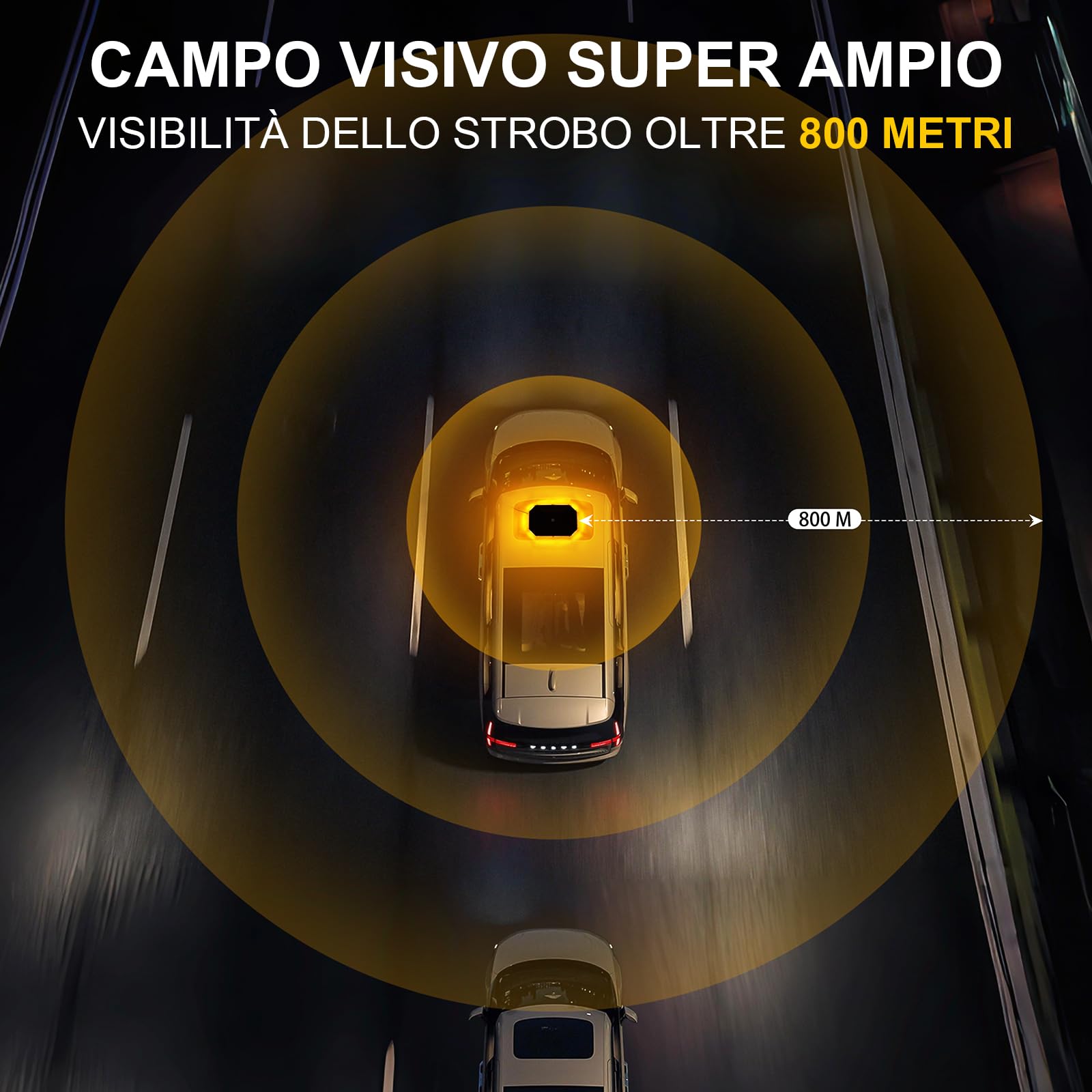 Lampeggiante Arancione a 70 LED con Magnete - Luce di Avvertimento 12V 24V, Cavo da 4,8 m, Impermeabile IP65, 20 Modalità per Camion, Attrezzature Edili, Agricoltura