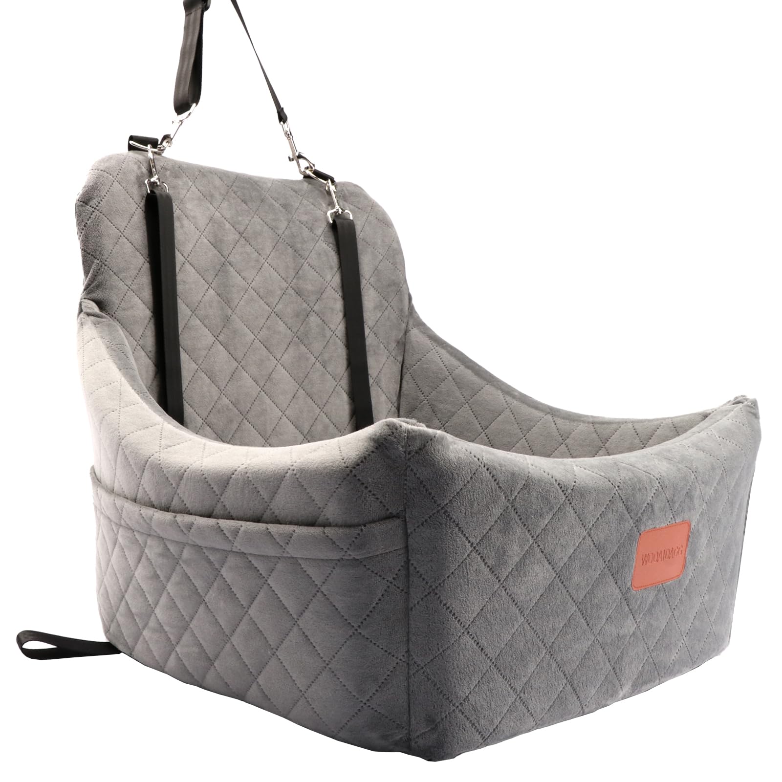 Dog Car Seat for Small Dogs,Ultra-Soft Pet Car Seat with Memory Foam,Puppy Portable Car Seat with Clip-On Leash and Storage Pockets,Comfy Car Dog Bed Easy to Install(Grey)