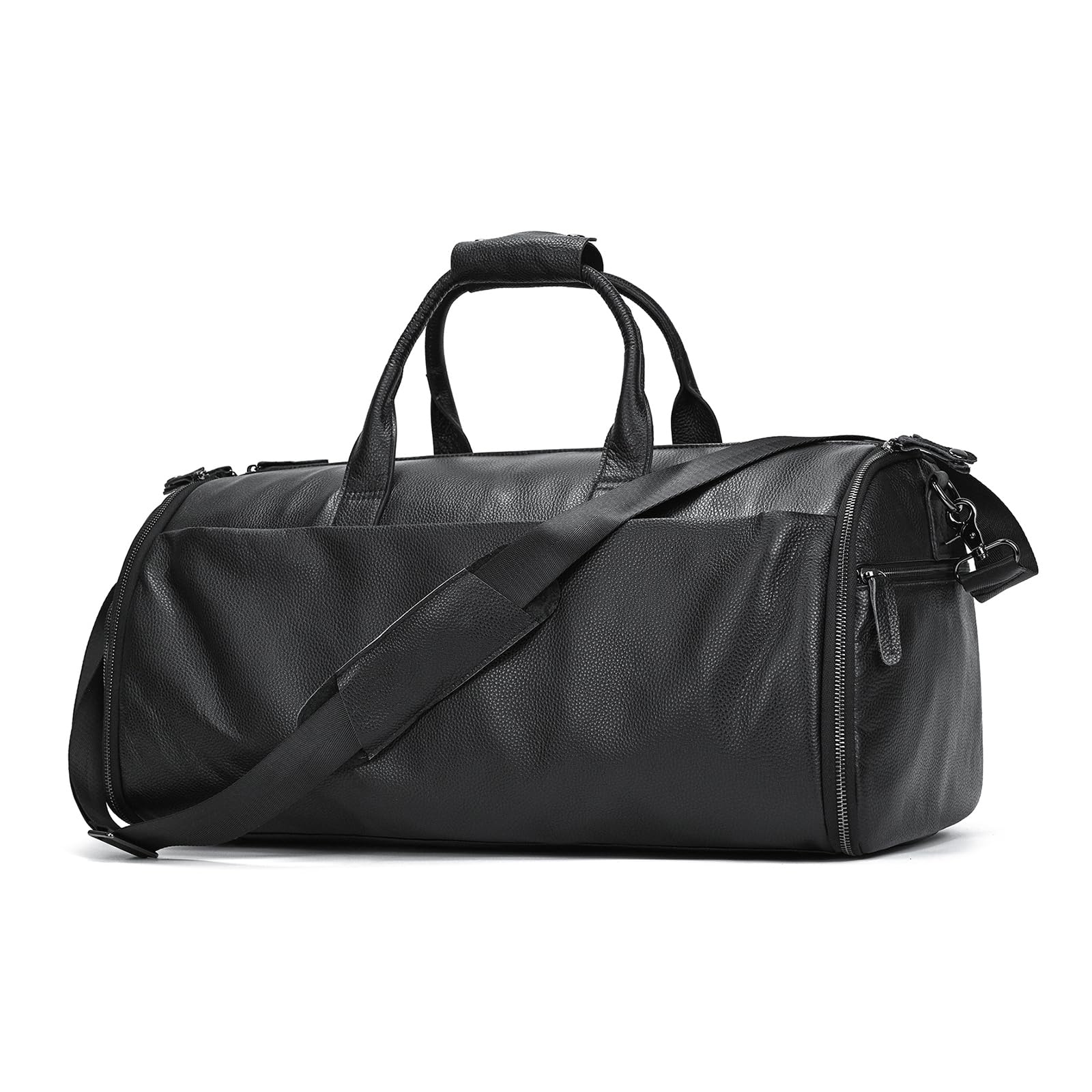 LUUFAN Echtes Leder Garment Bag Großes Fassungsvermögen Reisetasche Business Suit Carrier Bag mit Schuhfach, Männer Frauen Duffel Taschen für Overnight Gym Sports Weekend, Schwarz