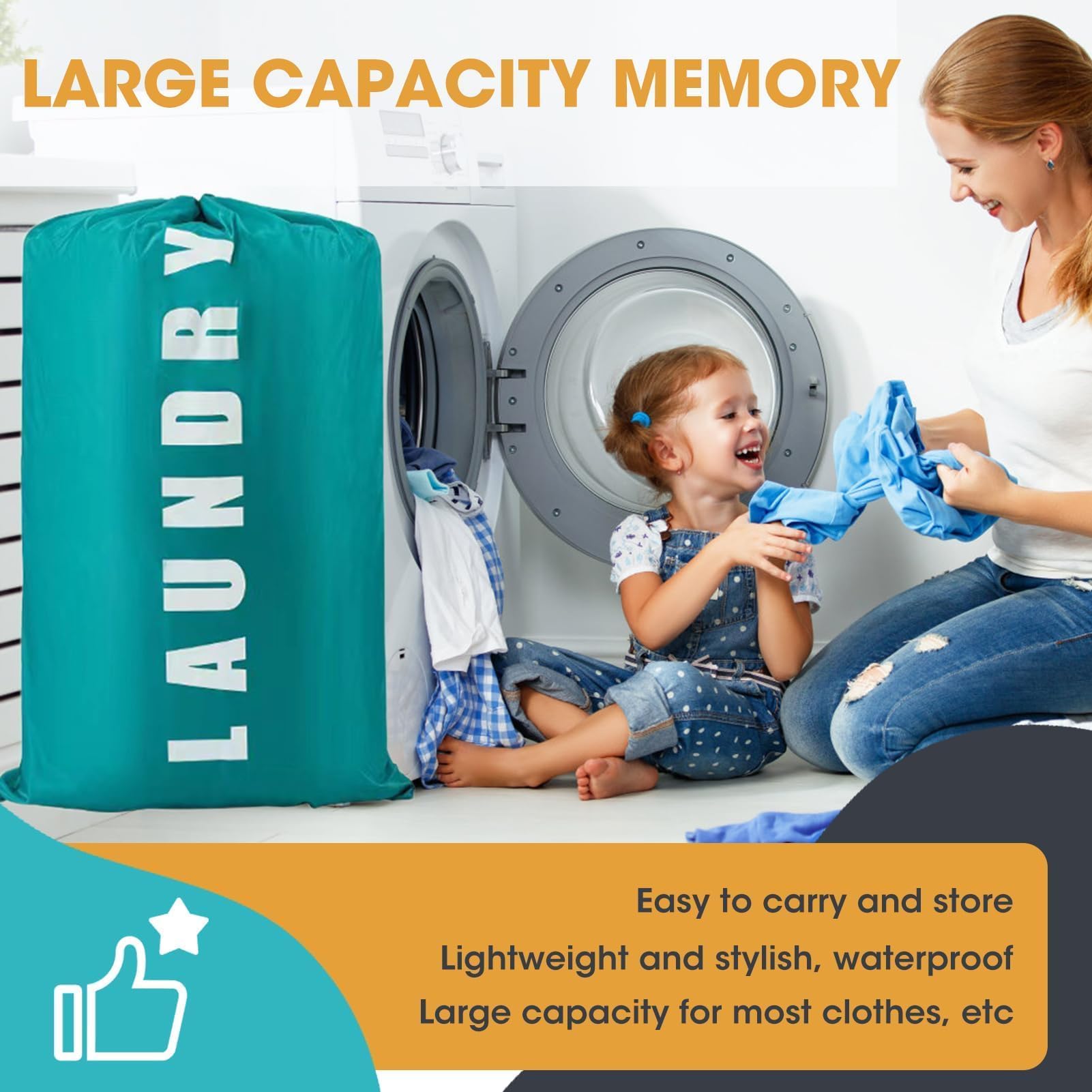Large Travel Laundry Bag with Drawstring Cord 2 Pack 24" x 36" Portable Clothes Bags Extra Big Dirty Clothing Storage Sack Rip-Stop Washing Bag for Trip Caravan Bathroom Home Dormitory Blue and Grey - Image 4